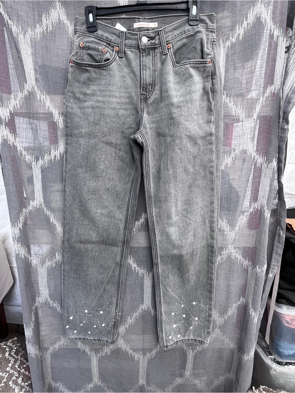 Levi's Gray High-Rise Straight Jeans with Paint-Splatter Hem